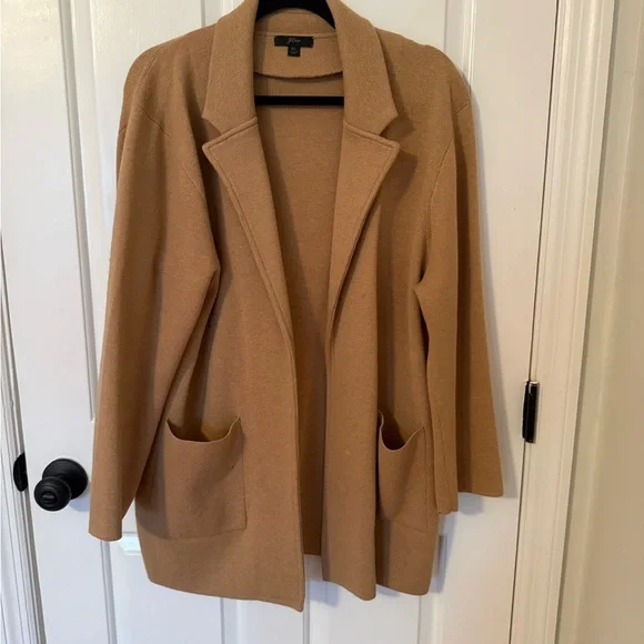 J. Crew Women's Camel Open-Front Long Cardigan Sweater - Picture 2 of 7